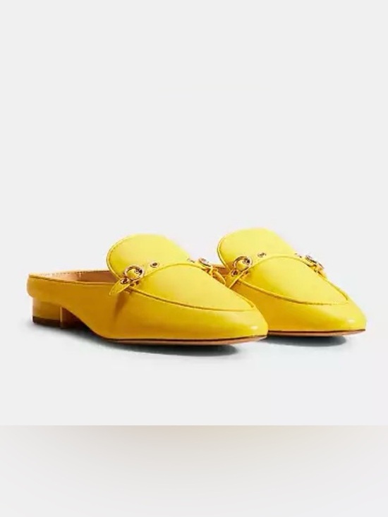 Coach Shoes - COACH Buttercup Yellow Leather Slip-On Mules with Gold Hardware